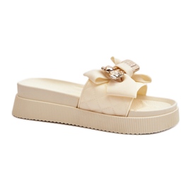 Beige flip-flops damer med rosett och nalle Katterina