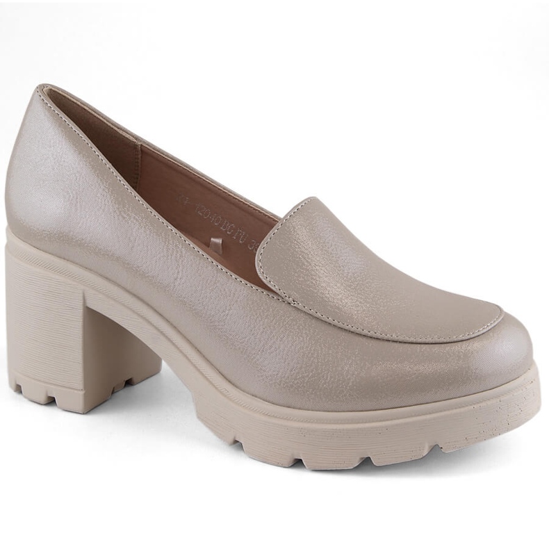 Beige slip-on skor för kvinnor med höga klackar och plattform Potocki 12040