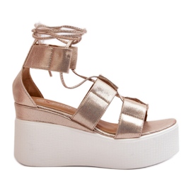 Helavi guld bundna sandaler för kvinnor gyllene