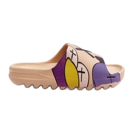 Gummi flip flops med mörkbeige monstertryck