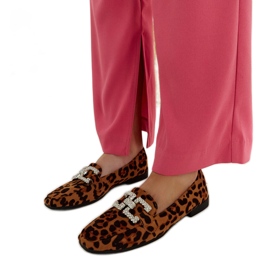 Leopardmockasiner dekorerade med Sanny zirkoner brun