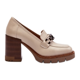 Vinceza Pumps på en massiv hög klack med en dekoration, beige Oradna