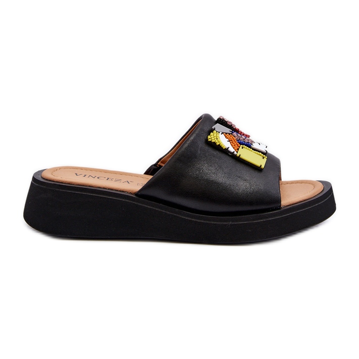 Vinceza Flip Flops i läder för kvinnor med svart Asames-dekoration