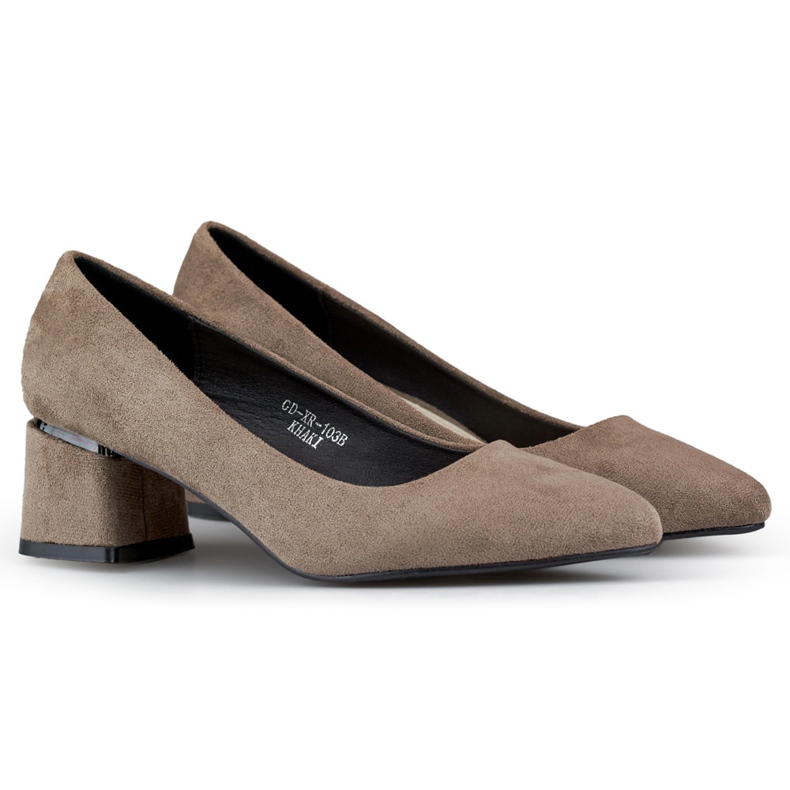 Pumps i mocka med låg klack, bruna pumps med låg klack