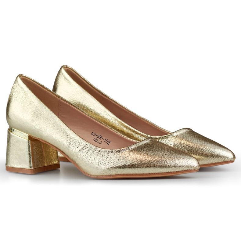 Guld lågklackade pumps, eleganta damskor i guld gyllene