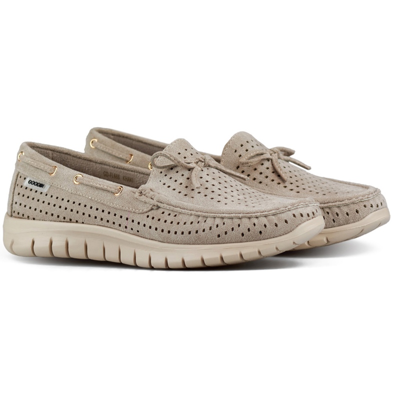 Genombrutna beige dammockasiner, bekväma, bekväma dammockasiner