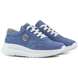 Damsneakers gjorda av naturligt läder i jeansfärg blå
