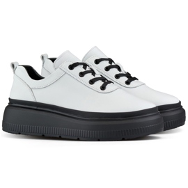 Vita lädersneakers för kvinnor med svart sula