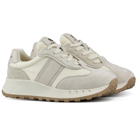 Beige damsneakers, sportskor i läder för kvinnor