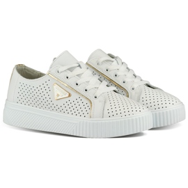 Vita genombrutna sportskor för kvinnor gjorda av naturligt läder