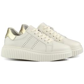 Beige damsportskor gjorda av naturligt läder, kvinnors läderskor