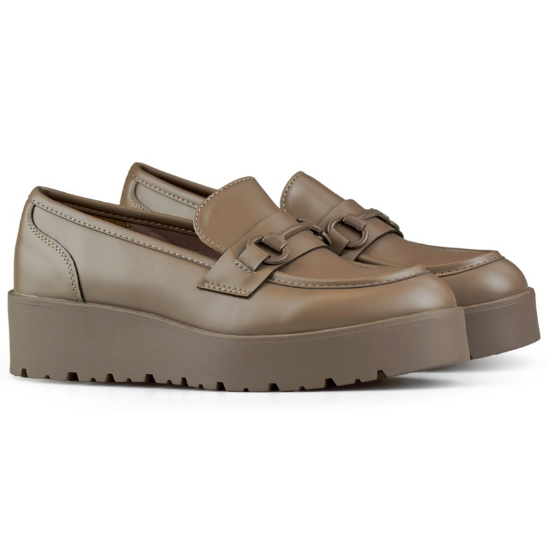 Bruna damskor med låg kil, damskor med brun plattform beige