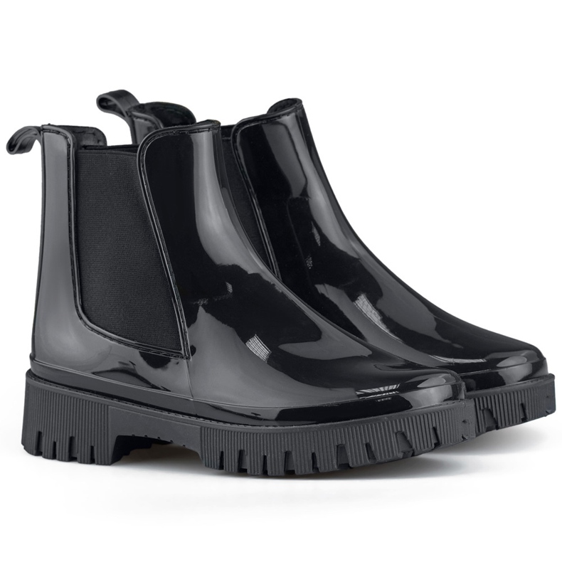 Svarta Wellington-stövlar för kvinnor med tjock sula