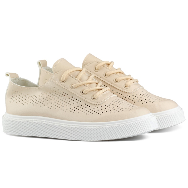 Beige genombrutna sneakers för kvinnor med tjock sula