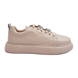 Vinceza Sneakers i läder för kvinnor med beige dekorationer Dysuri