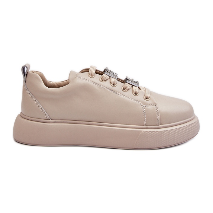 Vinceza Sneakers i läder för kvinnor med beige dekorationer Dysuri