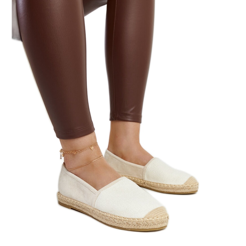 Ljusa beige espadrillor med glans på Ming-plattformen
