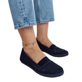 Marinblå Peony genombrutna sneakers