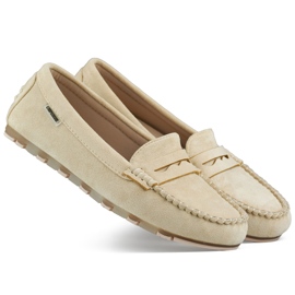 Mockasiner i beige mocka för kvinnor, bekväma mockasiner