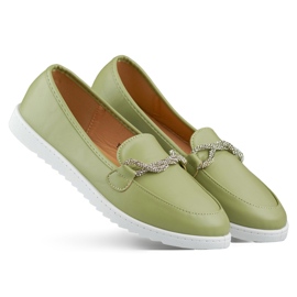 Bekväma dammockasiner med strass grön