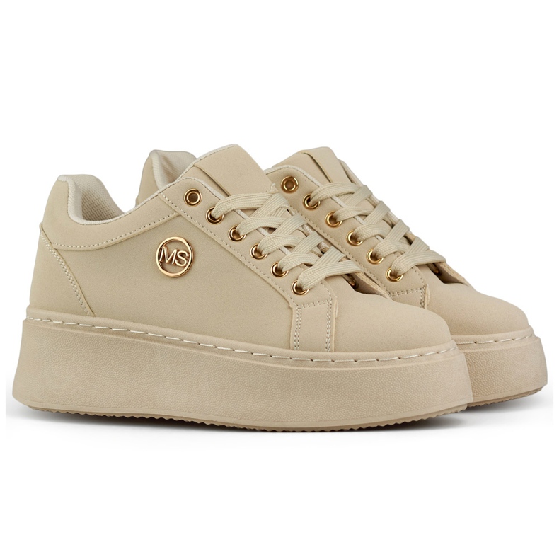 Beige sneakers för kvinnor med tjock sula