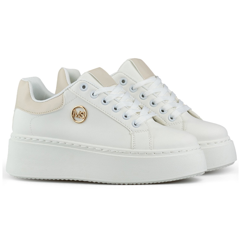 Vita sneakers med tjock sula, damsportskor