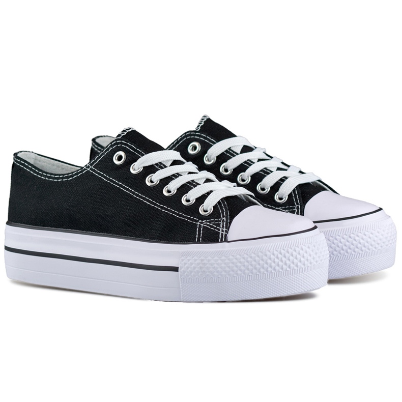 Svarta sneakers med tjock sula, klassiska damsneakers på plattformen