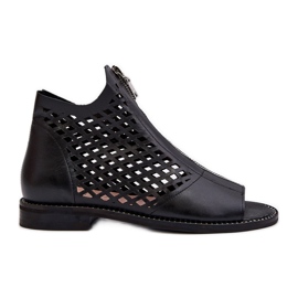 Zazoo 977/L Genombrutna sandaler i läder med dragkedja svart