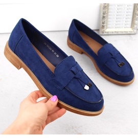 Lågklackade slip-on skor i mocka för kvinnor, blå Vinceza