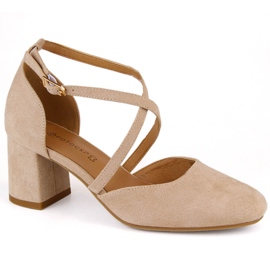 Eleganta damsandaler i mocka på hög klack, beige Potocki SZ12341