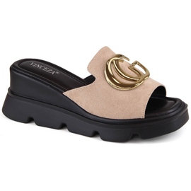 Beige mocka tofflor för kvinnor Vinceza 58295