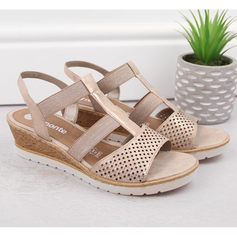 Bekväma damsandaler med wedge slip-on, roséguld Remonte R6265-31 gyllene