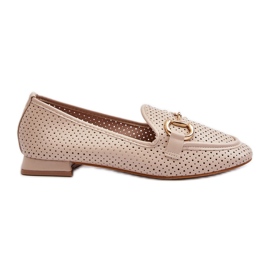 Mockasiner med platt klack för kvinnor med dekoration, beige Iluvana