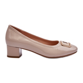Vinceza Lackläderpumpar på block med dekoration, Beige Enollia