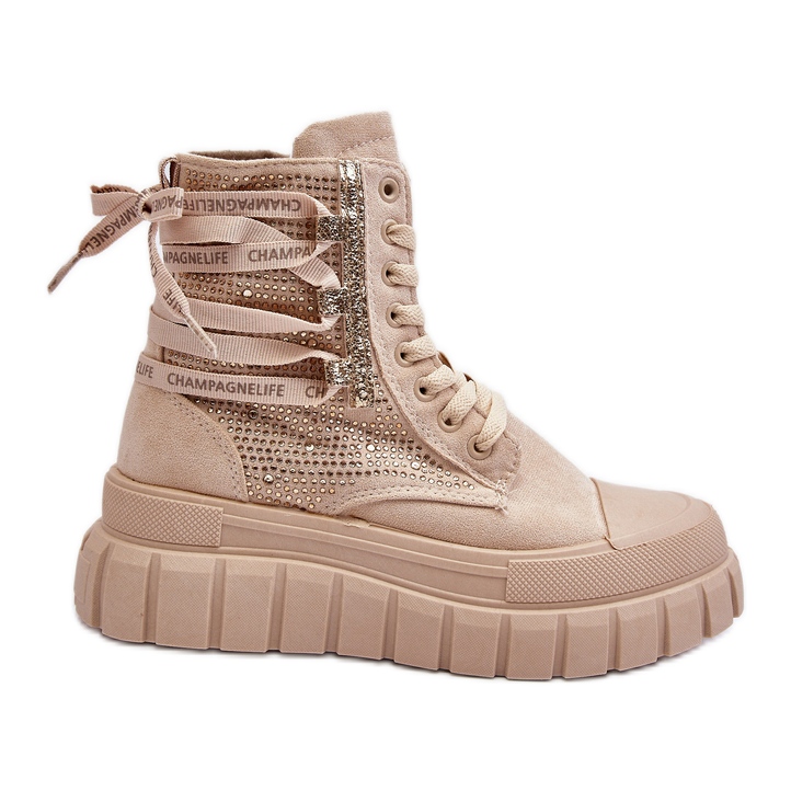 Beige Wonise High Sneakers för kvinnor på en massiv plattform