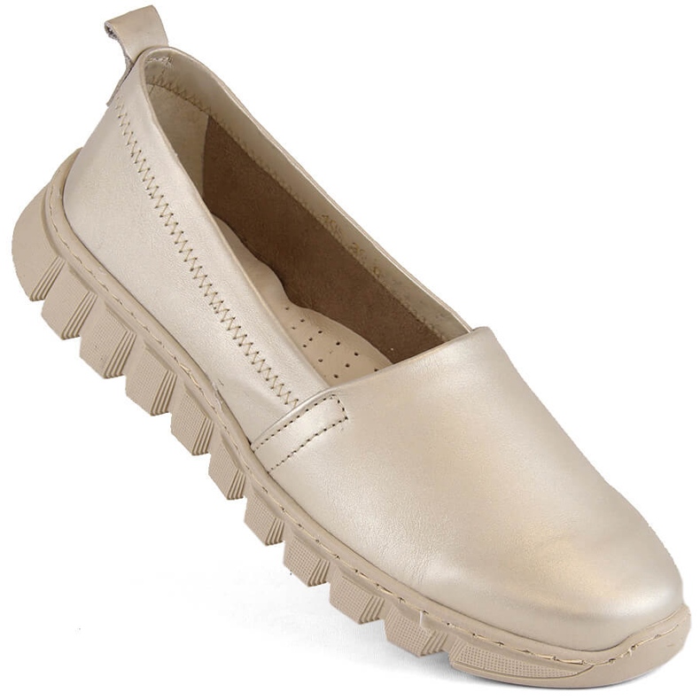 Skinnbekväma dam guld slip-on skor Helios 405.27 beige