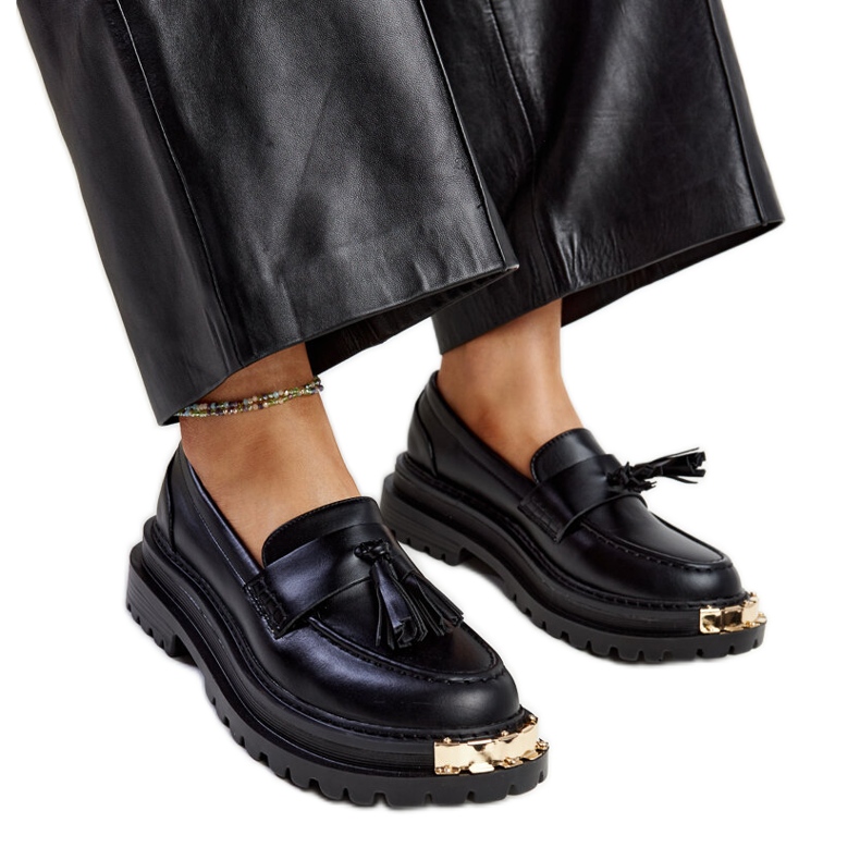 Svarta massiva mockasiner med guldinsatser Tuga