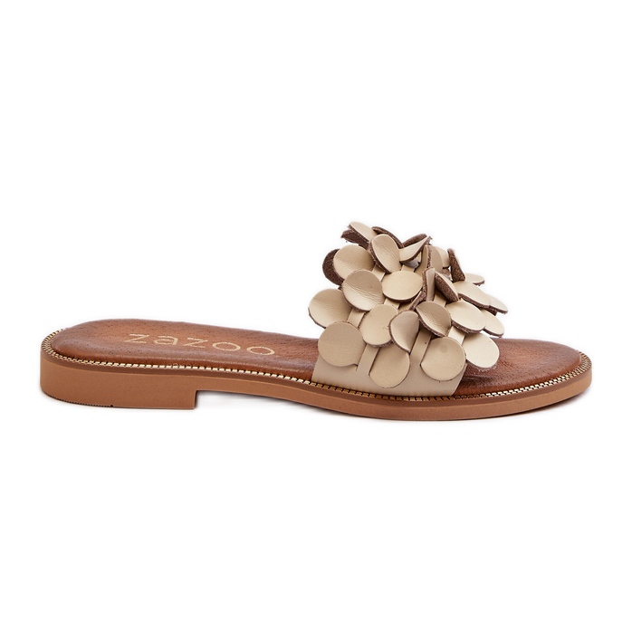 Zazoo 40381 flip-flops i läder för kvinnor med platt klack, beige