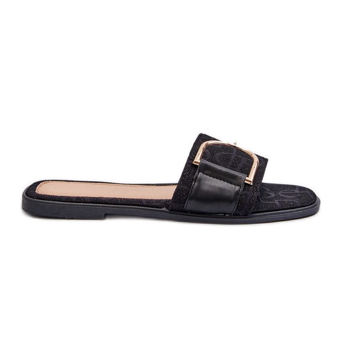 Blanka damflip-flops med dekorerade svarta toppar