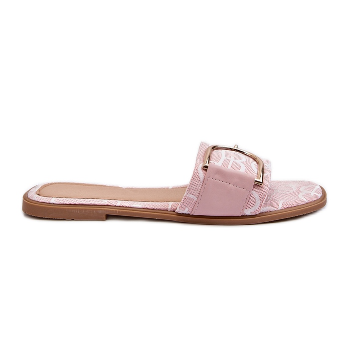 Glänsande kvinnors flip flops med rosa dekoration