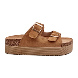 Camel Lolpey Platform flip-flops för damer med spännen brun