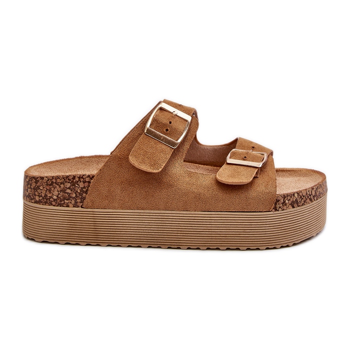 Camel Lolpey Platform flip-flops för damer med spännen brun