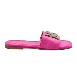 Plattklackade flip-flops för kvinnor med dekoration i Fuchsia Inaile rosa