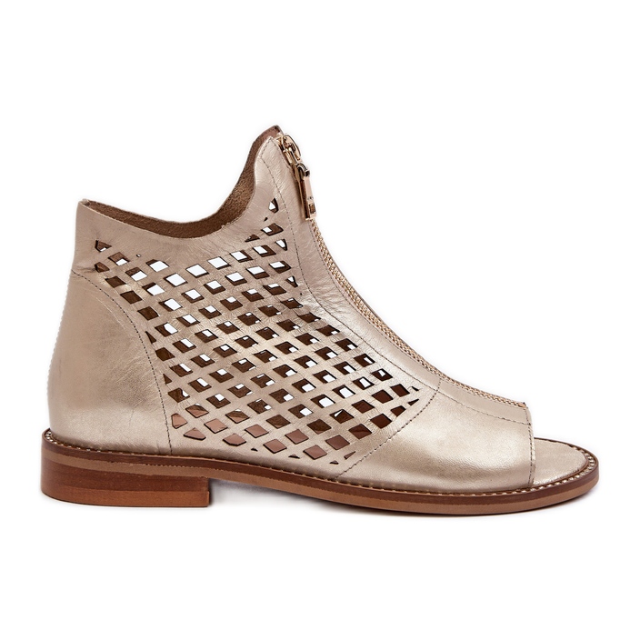 Zazoo 977/L Genombrutna sandaler i läder med dragkedja, guld gyllene