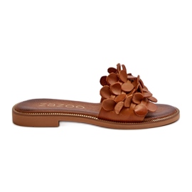 Zazoo 40381 läderflip-flops för kvinnor med platt klack, brun