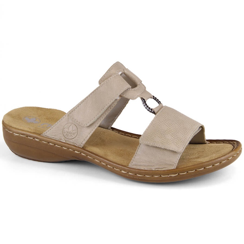 Bekväma beige kardborrflipflops för kvinnor Rieker 60885-62