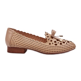 Jezzi Beige genombrutna ballerinor för kvinnor med rosett Nestavia