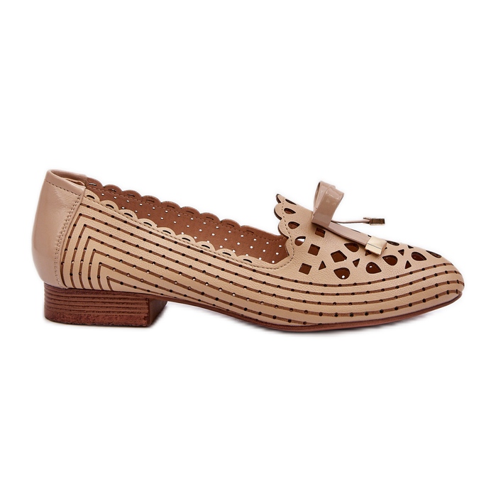 Jezzi Beige genombrutna ballerinor för kvinnor med rosett Nestavia