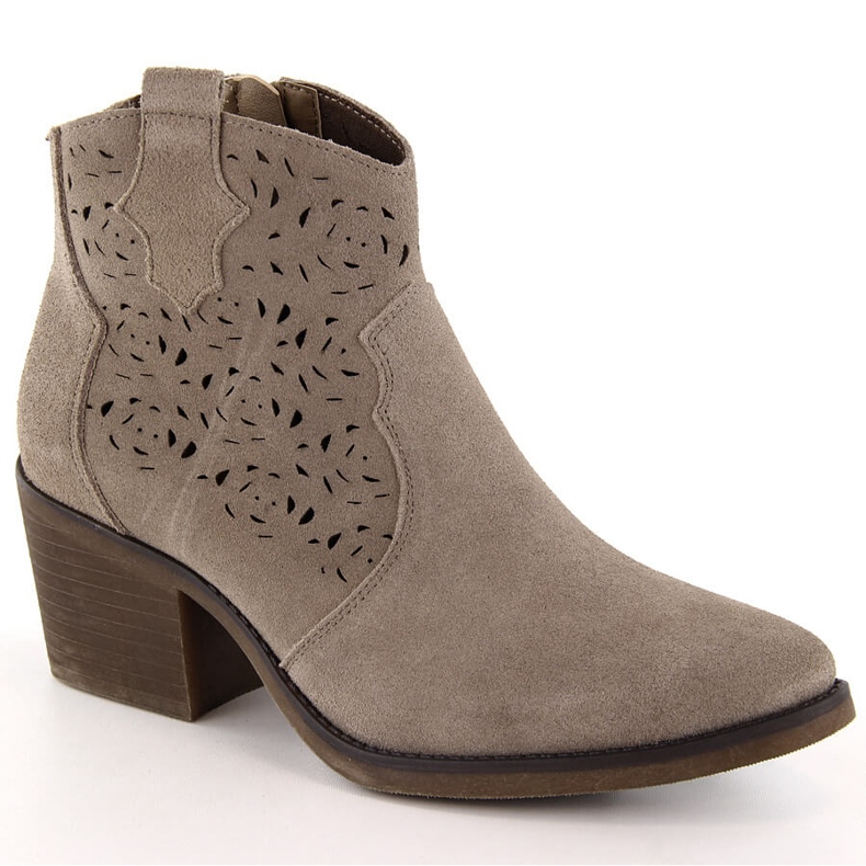 Genombrutna cowboystövlar i läder för kvinnor, beige S.Barski