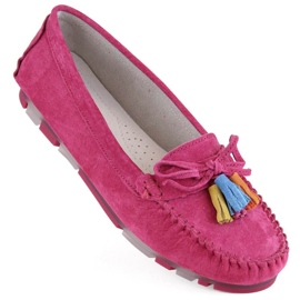 Filippo W PAW506B loafers i mockaskinn med fransar i fuchsia rosa